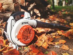 A leaf blower simplifies cleaning the garden